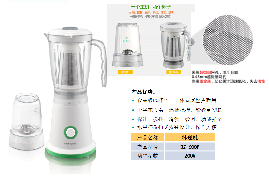 荣事达料理机RZ-208F  价格：199元