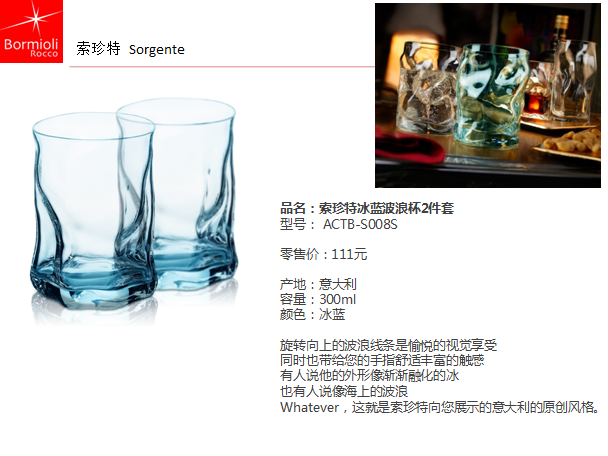 波米欧利索珍特冰蓝波浪杯2件套  价格：72.9元