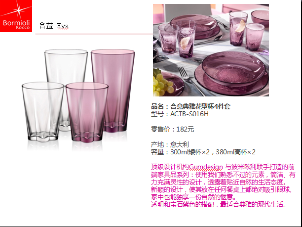 波米欧利合意典雅花型杯4件套  价格：128元