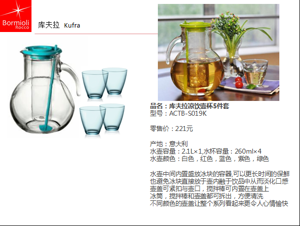 波米欧利库夫拉凉饮壶杯5件套  价格：189元